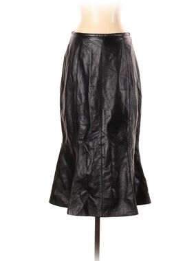 Collection - Classic Black Leather Flared Midi Skirt - Sz 2